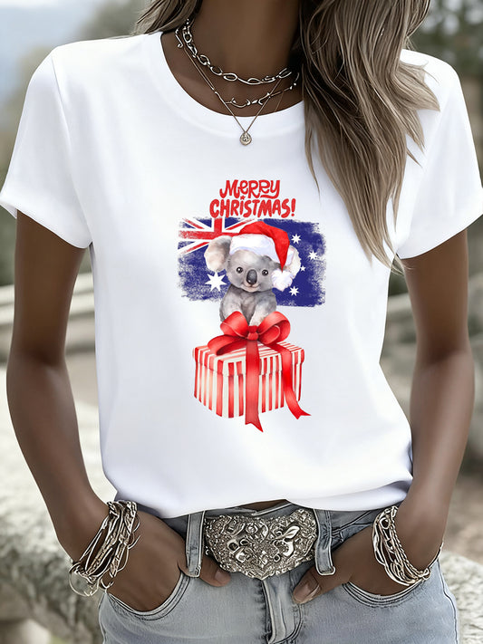 Women's Christmas Animal Art Casual Crew Neck Short Sleeve