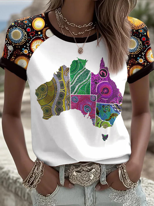 Women's Australian Map Art Printed T-shirt