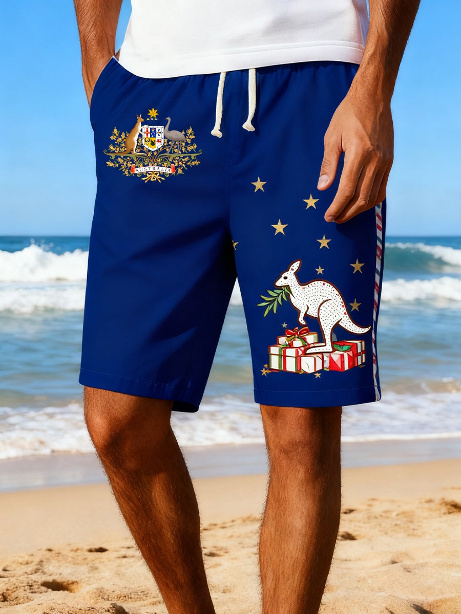 Men's Australian Christmas Art Print Summer Vacation Beach Surfing Shorts Swim Trunks