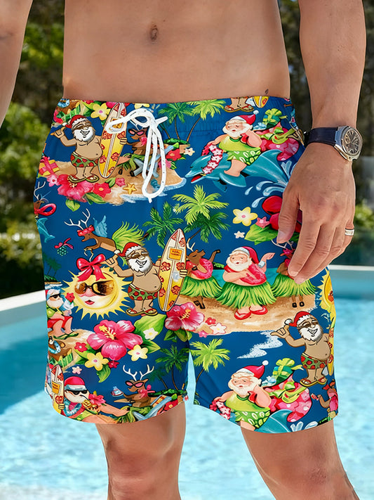 Men's Australian Christmas Art Print Summer Vacation Beach Surfing Shorts Swim Trunks