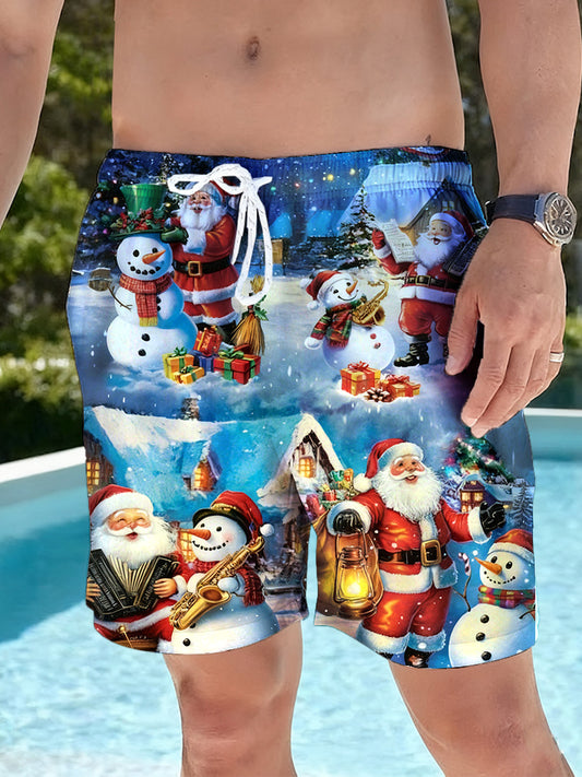 Men's Australian Christmas Art Print Summer Vacation Beach Surfing Shorts Swim Trunks