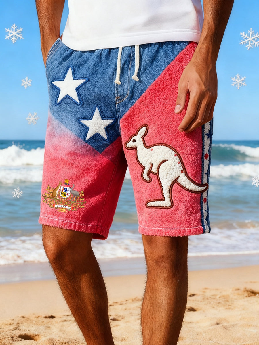 Men's Australian Christmas Art Print Summer Vacation Beach Surfing Shorts Swim Trunks