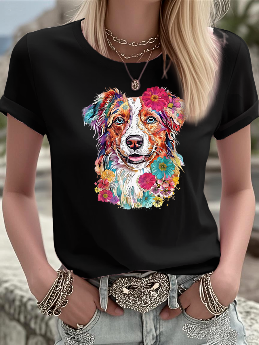 Women's Floral Dog Australian Shepherd T Shirt