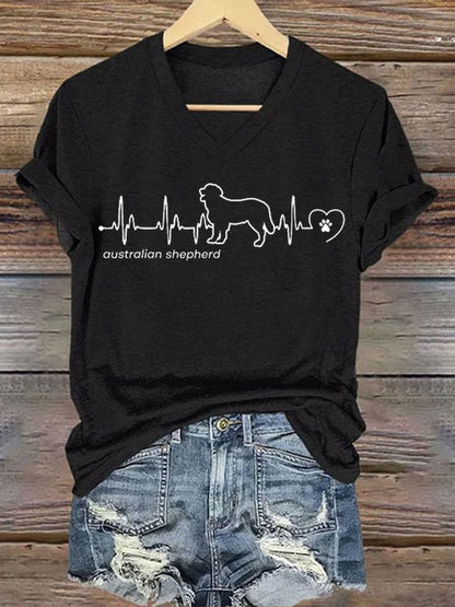 Women's Australian Shepherd Heartbeat Australian Shepherd  Iron On Short Sleeve T-Shirt