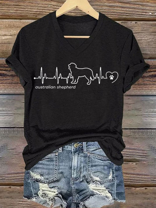 Women's Australian Shepherd Heartbeat Australian Shepherd  Iron On Short Sleeve T-Shirt