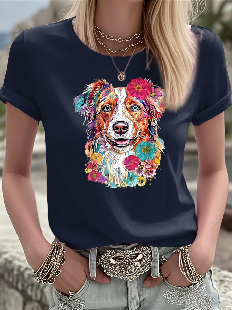 Women's Floral Dog Australian Shepherd T Shirt