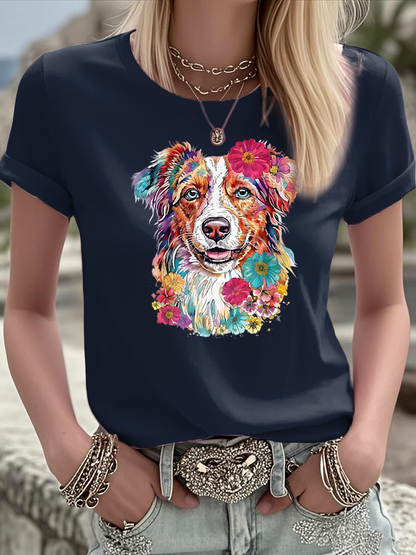 Women's Floral Dog Australian Shepherd T Shirt