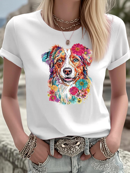 Women's Floral Dog Australian Shepherd T Shirt