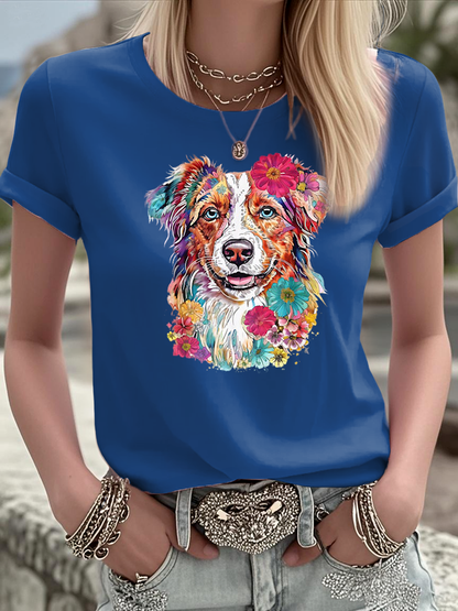 Women's Floral Dog Australian Shepherd T Shirt