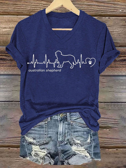 Women's Australian Shepherd Heartbeat Australian Shepherd  Iron On Short Sleeve T-Shirt
