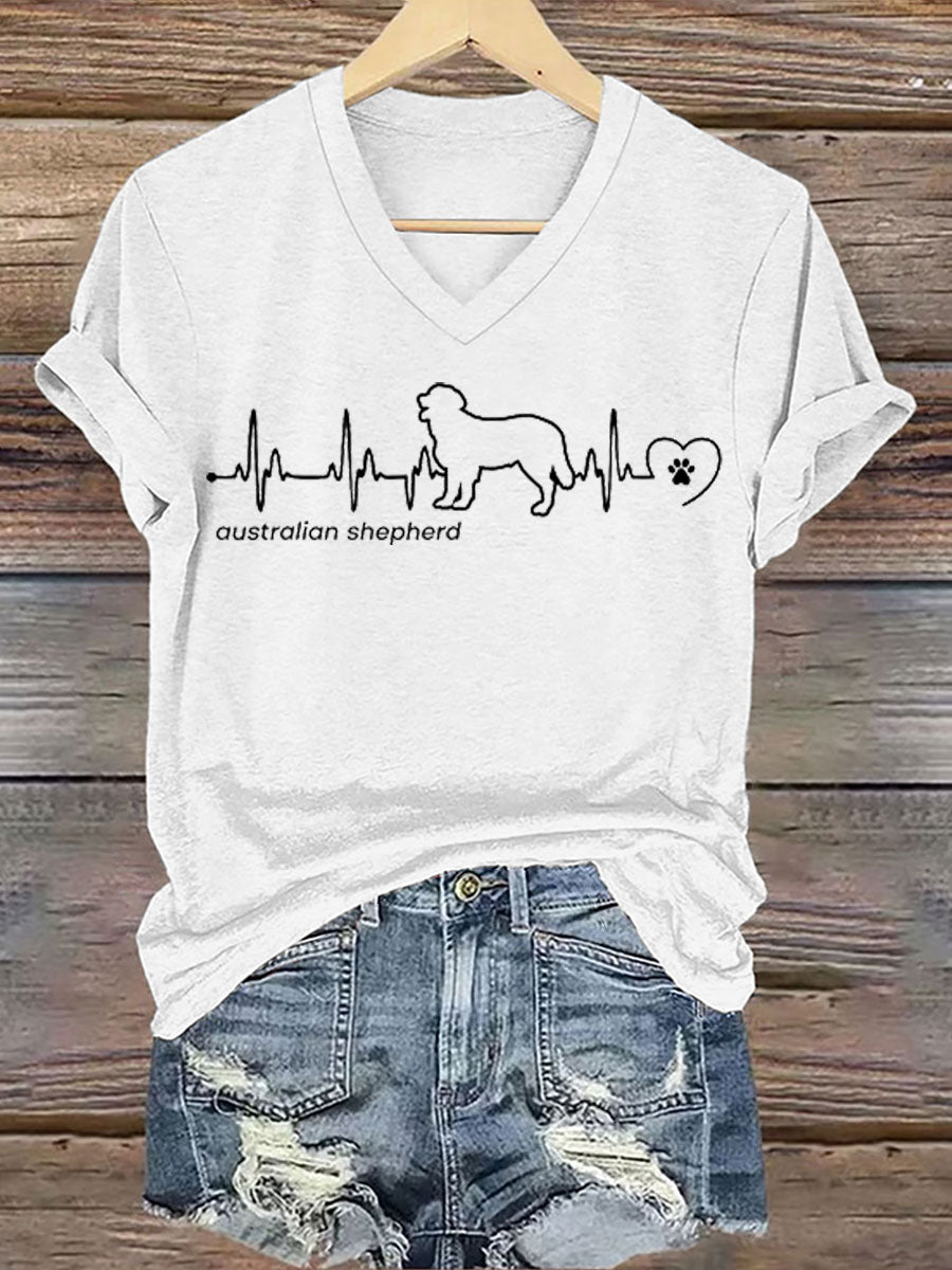 Women's Australian Shepherd Heartbeat Australian Shepherd  Iron On Short Sleeve T-Shirt