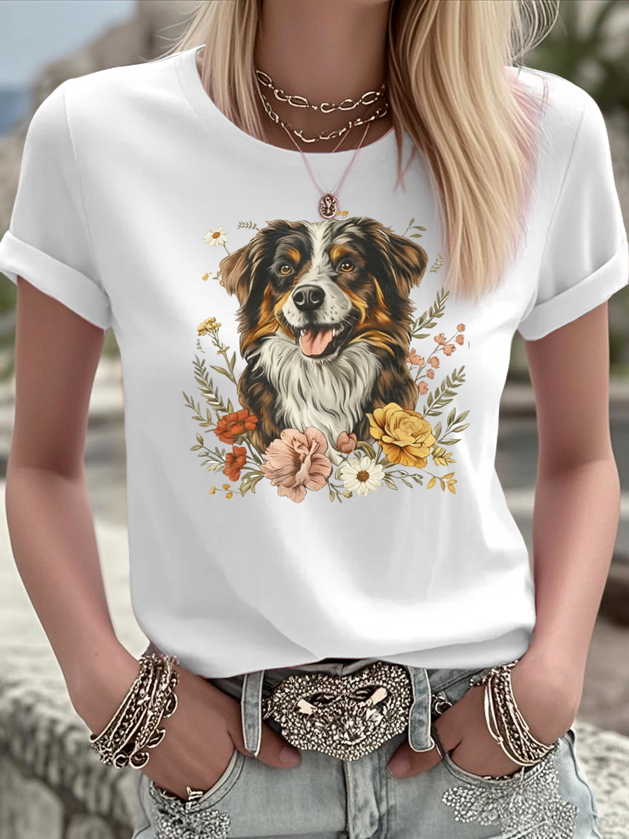 Women's Australian Shepherd Dog Flowers Vintage Aussie Mom Australian Shepherd T Shirt