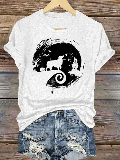 Women's Aussie Halloween Costume Moon Silhouette Creepy Australian Shepherd Iron On Short Sleeve T-Shirt