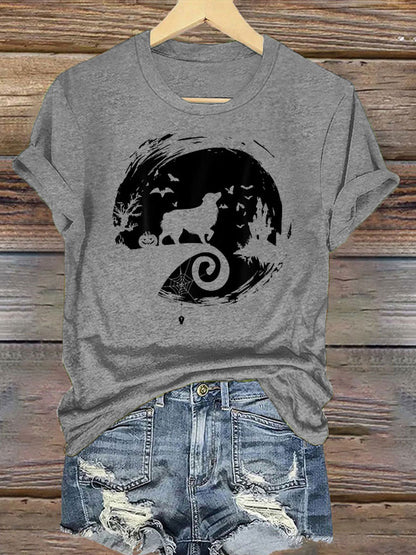 Women's Aussie Halloween Costume Moon Silhouette Creepy Australian Shepherd Iron On Short Sleeve T-Shirt