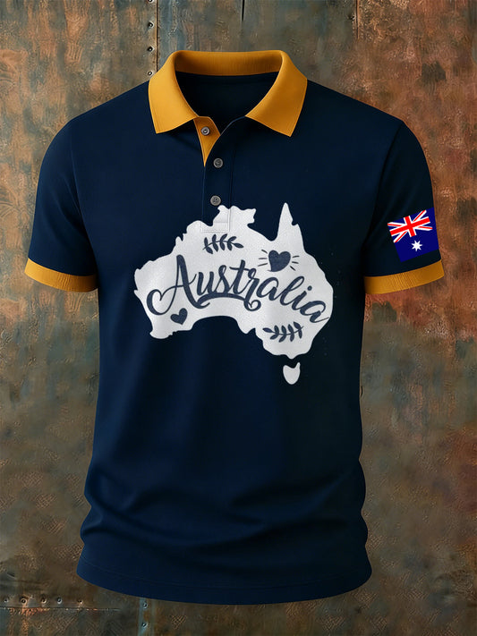 Men's Retro Australian Art Print Casual Polo Shirt