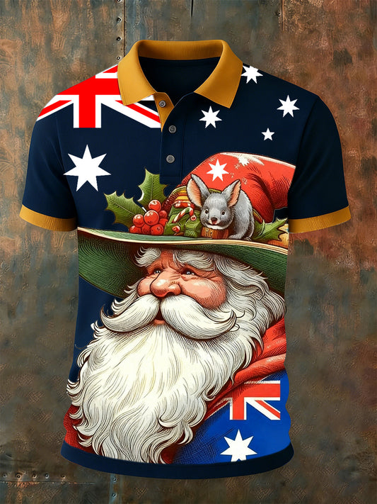 Men's Retro Australian Art Print Casual Polo Shirt