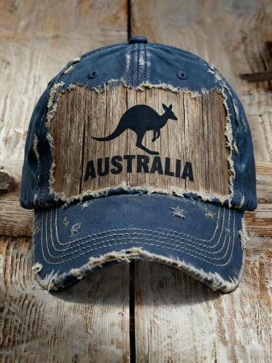 Retro Australian Kangaroo Emblem Washed Cap