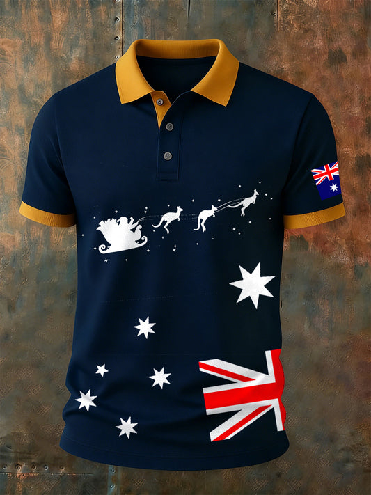 Men's Retro Australian Art Print Casual Polo Shirt