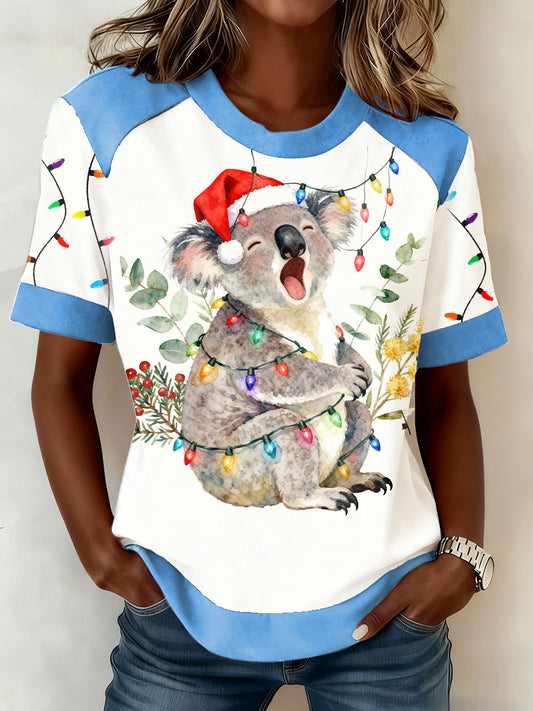 Women's AU Art Funny Koala Christmas Printed T-shirt