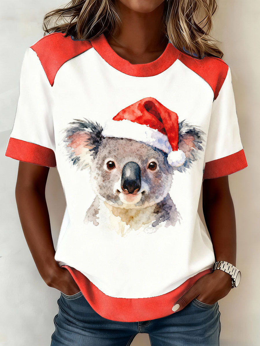 Women's AU Art Funny Koala Christmas Printed T-shirt