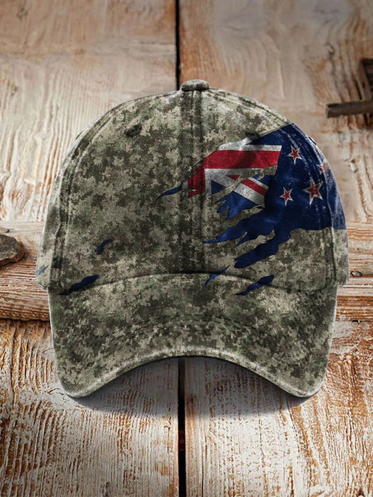 Retro New Zealand Camouflage Flag Badge Casual Print Washed Hat
