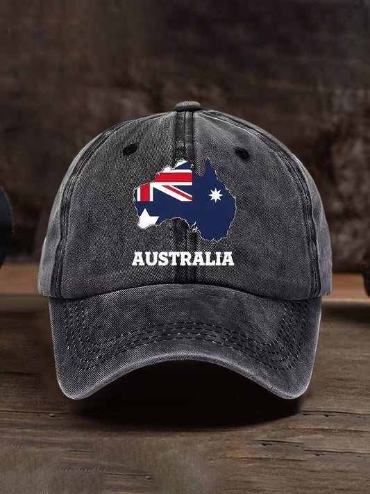 Vintage Australian Flag Badge Print Casual Washed Cap