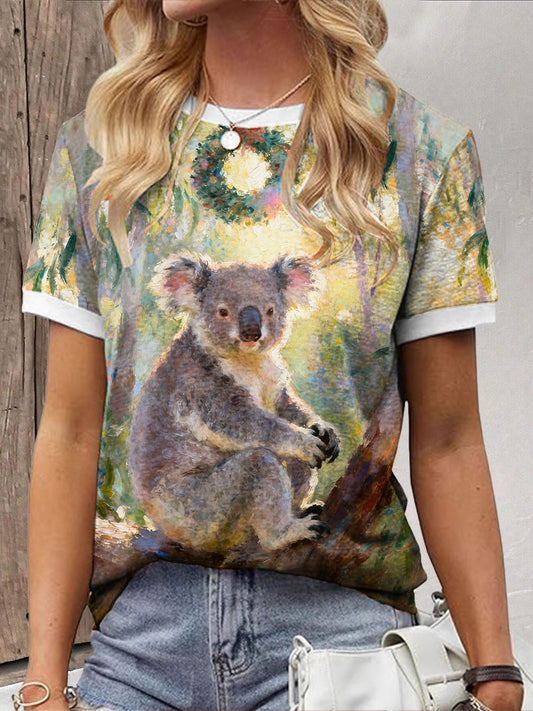 Women's Christmas Funny Koala Art Printed T-shirt