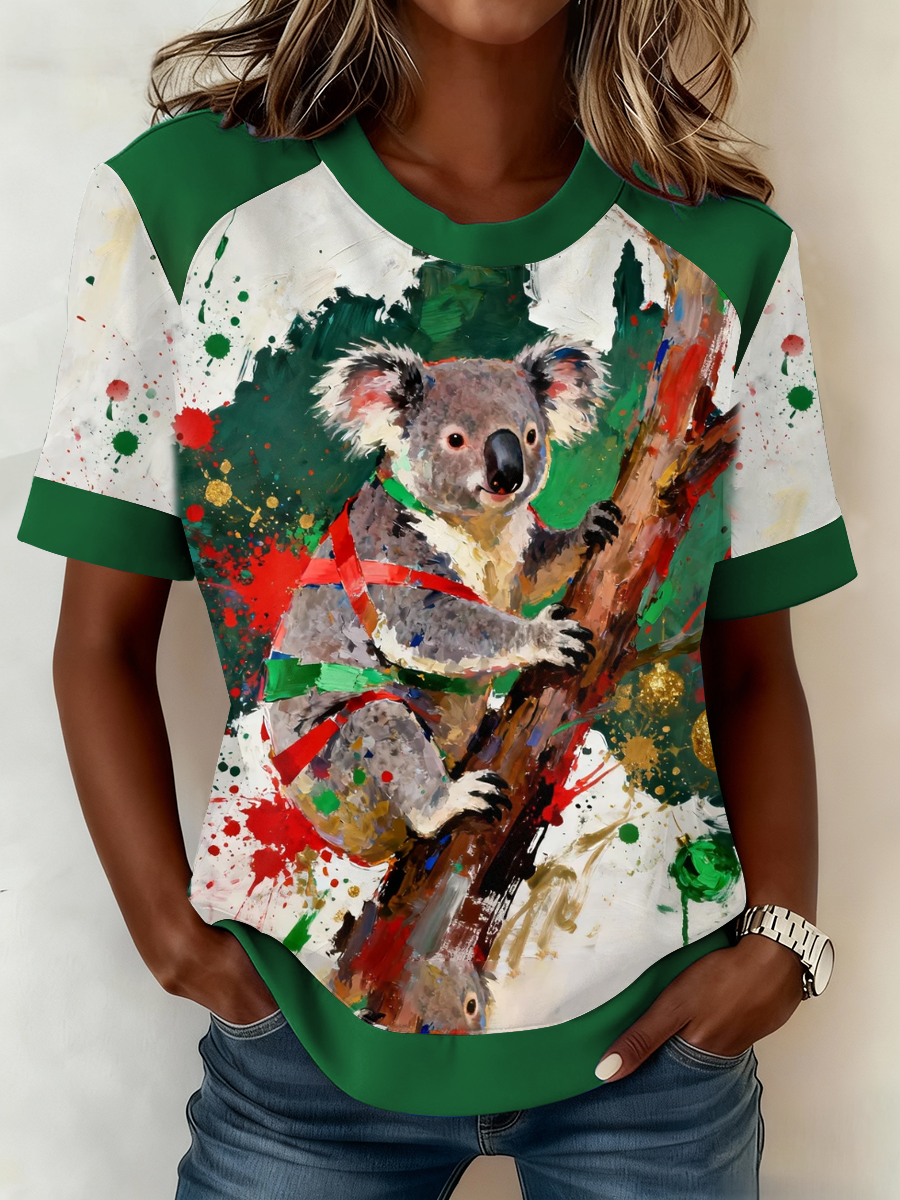 Women's AU Christmas Koala Art Printed T-shirt
