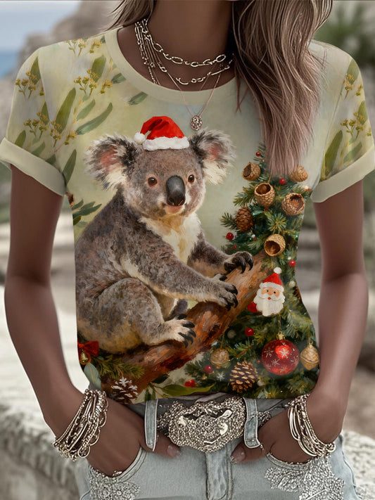 Women's AU Christmas Koala Art Printed T-shirt
