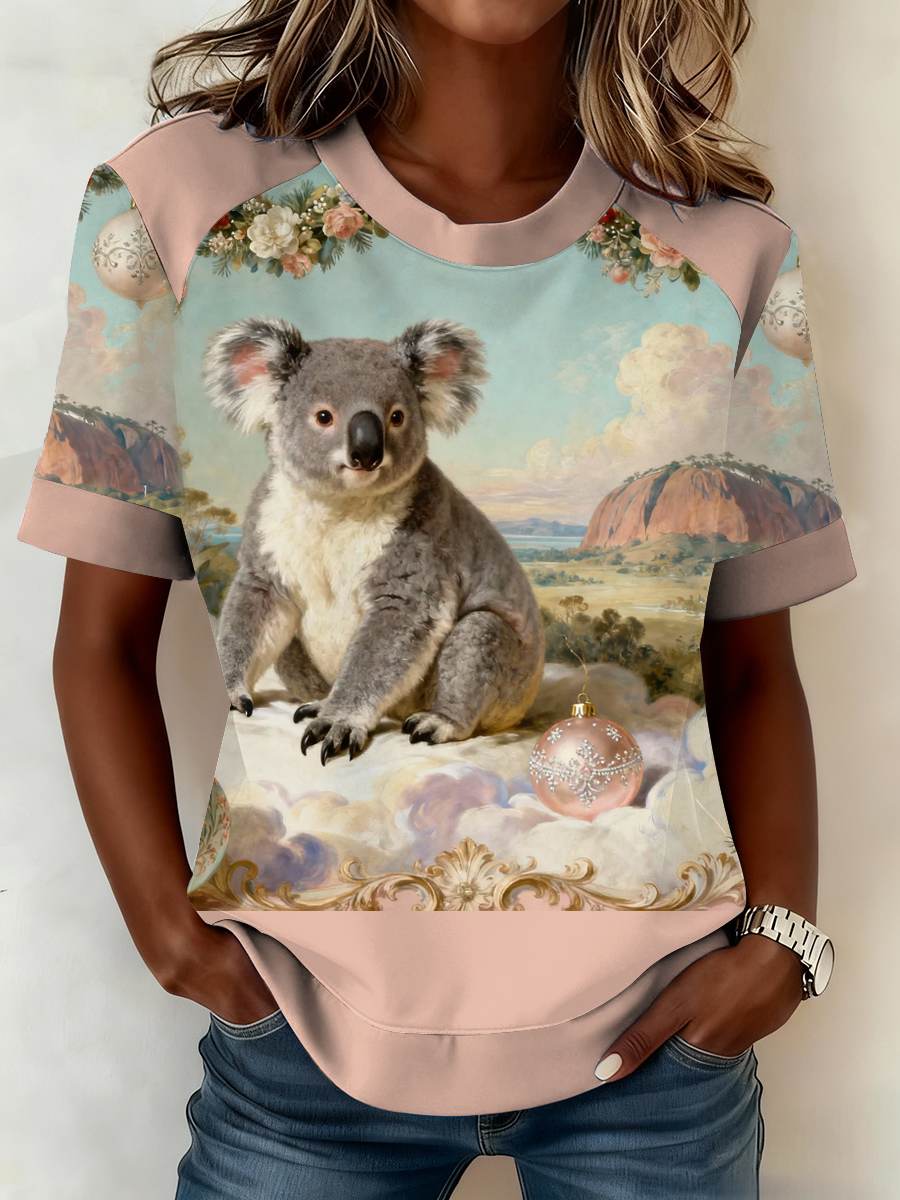 Women's AU Christmas Koala Art Printed T-shirt