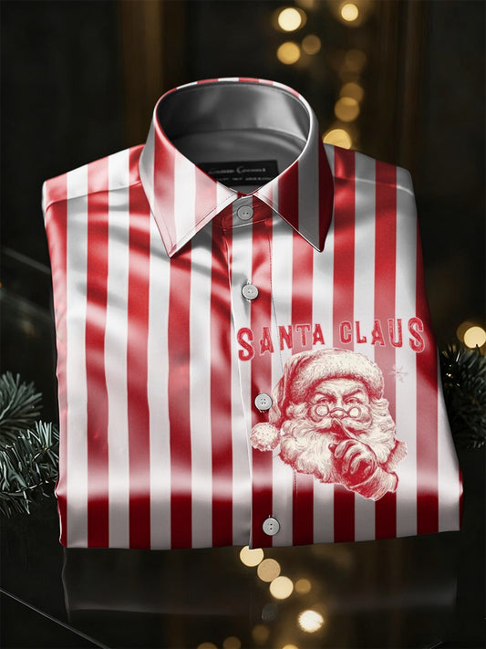 Retro Christmas Santa Claus Stripes Print Royal Luxury Long Sleeve Shirt