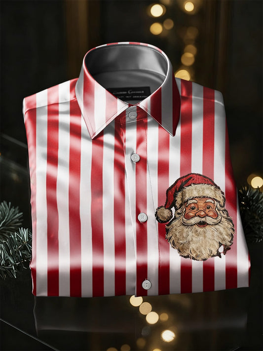 Retro Christmas Santa Claus Stripes Print Royal Luxury Long Sleeve Shirt