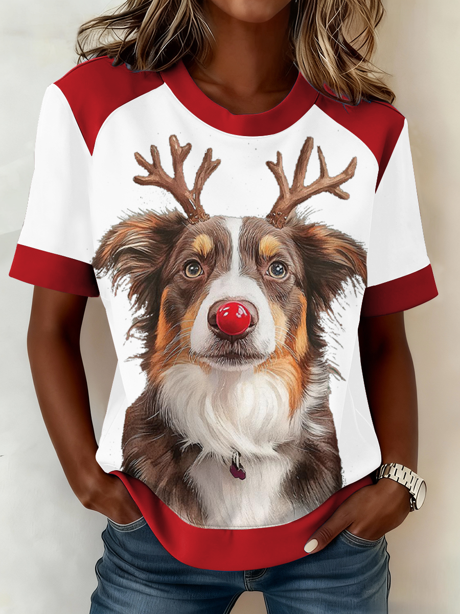 Women's AU Australia Day Dog Christmas Printed T-shirt