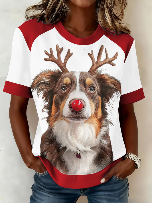 Women's AU Australia Day Dog Christmas Printed T-shirt