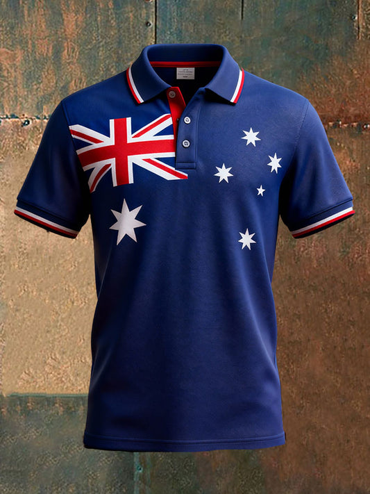 Men's AU Flag Art Printed Casual Tops