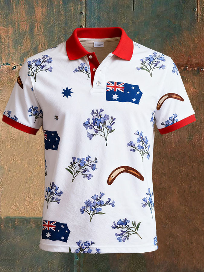 Men's AU Flag Art Printed Casual Tops