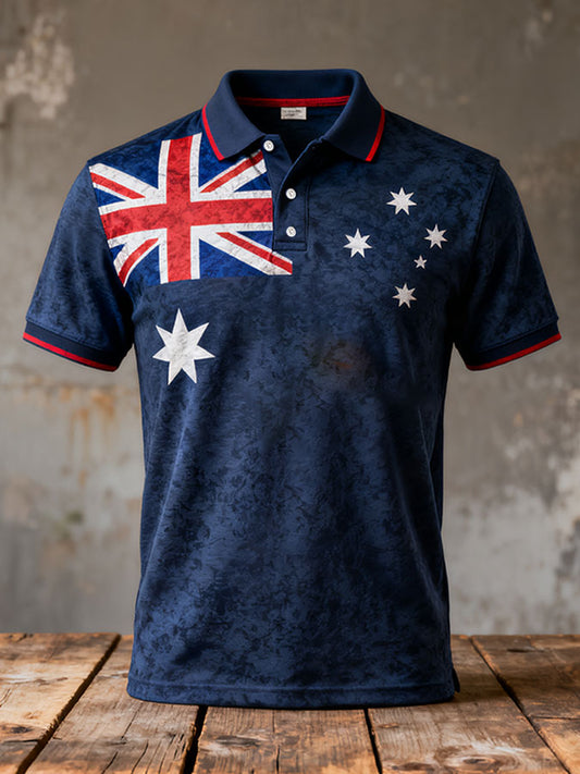 Men's AU Flag Art Printed Casual Tops