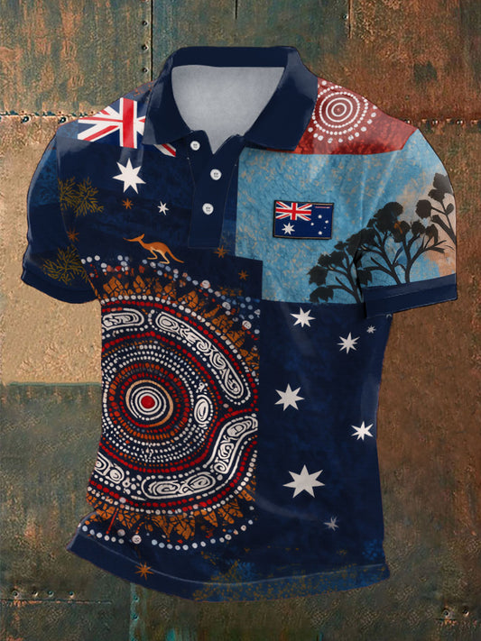 Men's AU Flag Art Printed Casual Tops