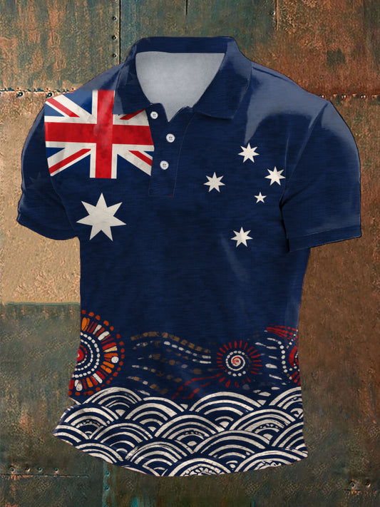 Men's AU Flag Art Printed Casual Tops