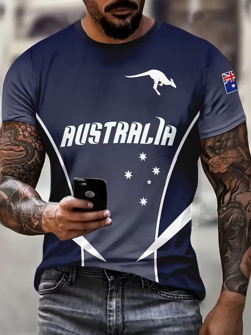 Men's Retro Australian Flag Badge  Print Casual Short-Sleeve T-Shirt