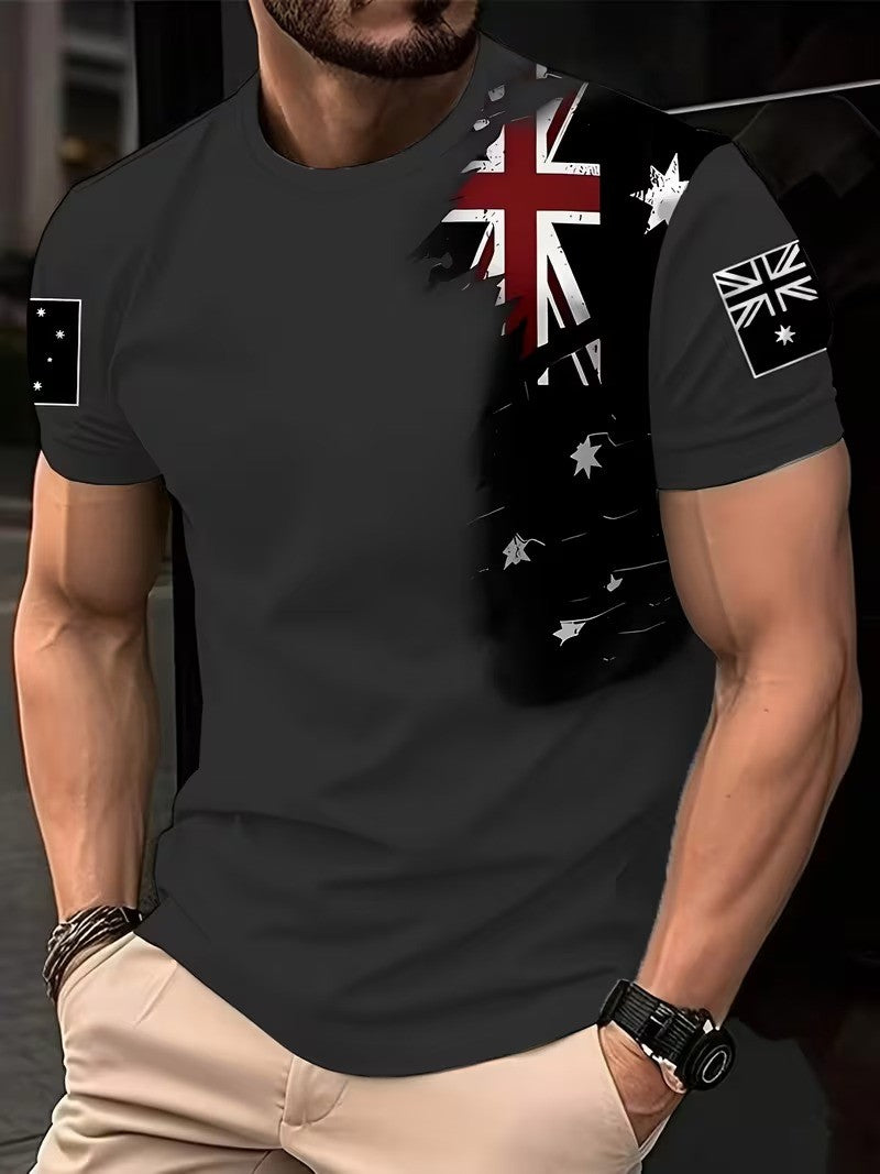 Men's Retro Australian Flag Badge  Print Casual Short-Sleeve T-Shirt