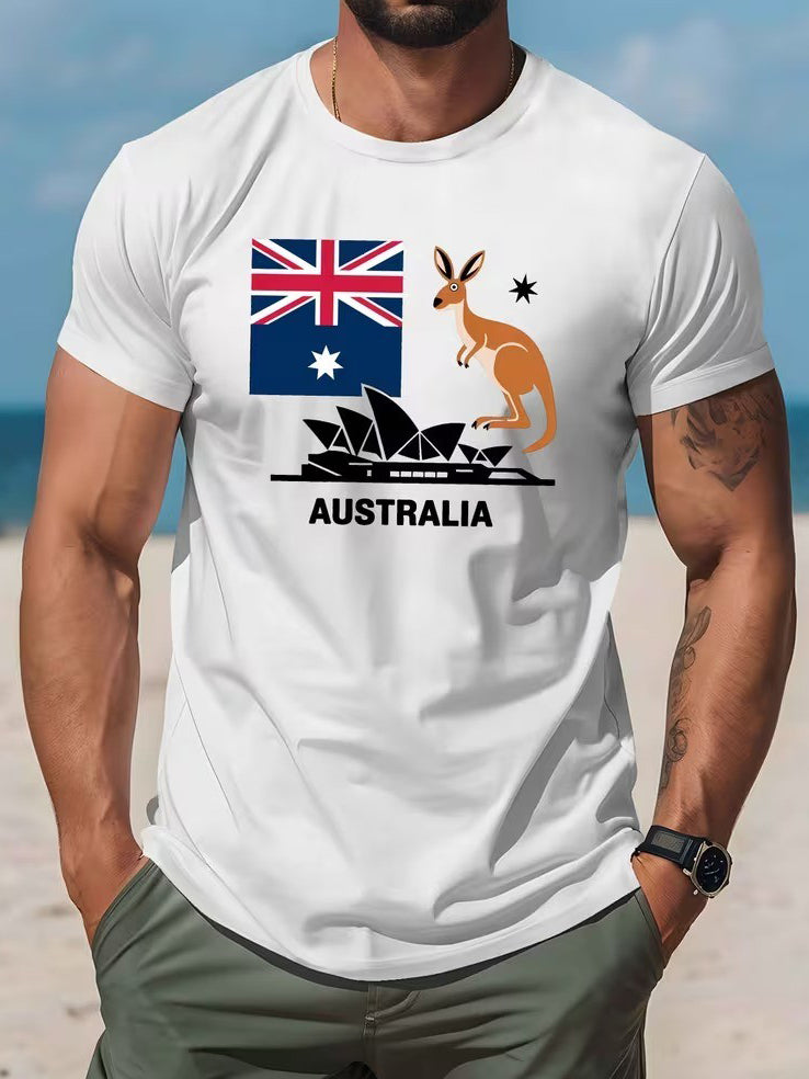 Men's Retro Australian Flag Badge  Print Casual Short-Sleeve T-Shirt