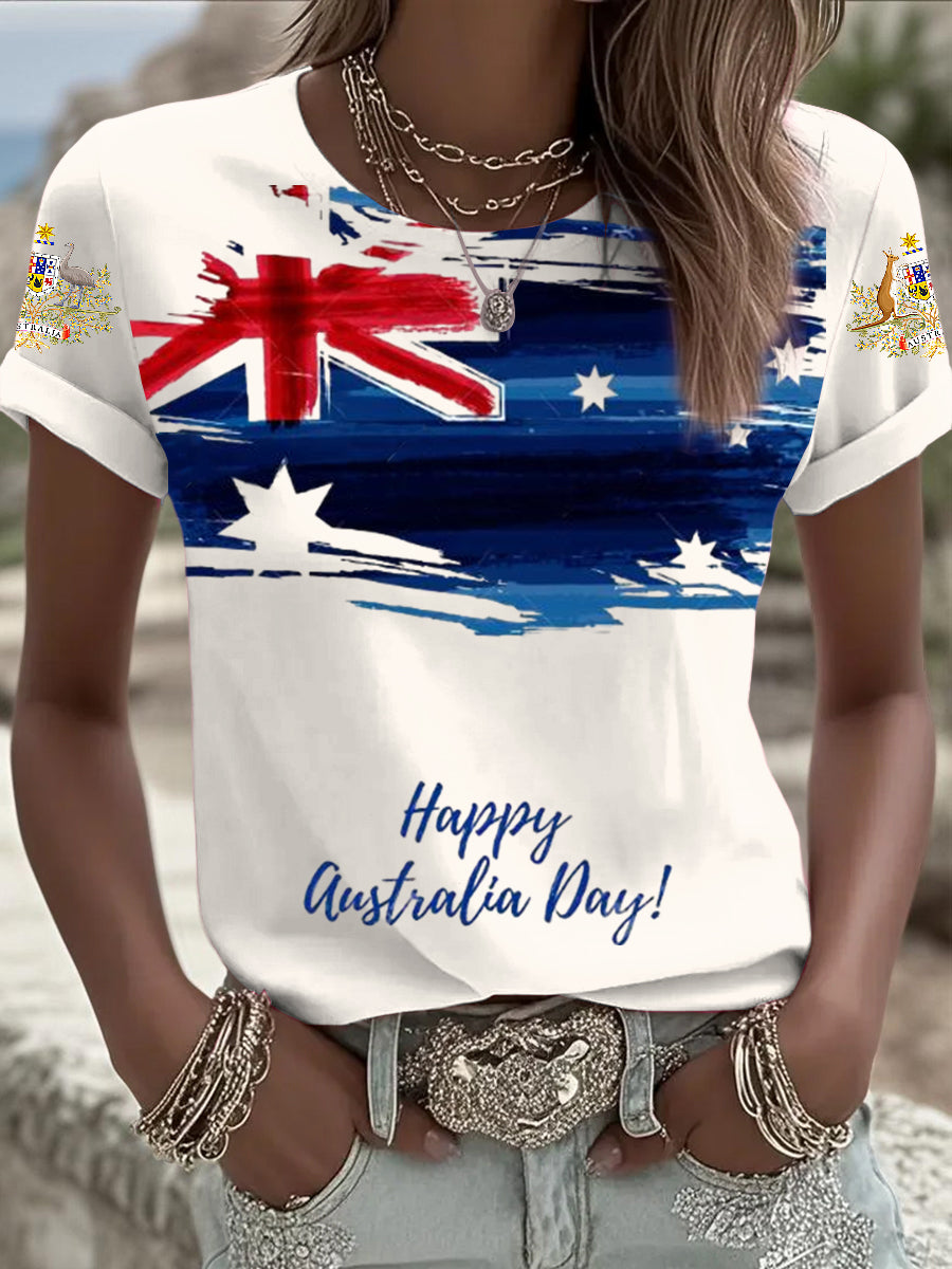 Women's Vintage Australia Day Badge Art Print Comfortable Casual Cotton Short-sleeved T-shirt