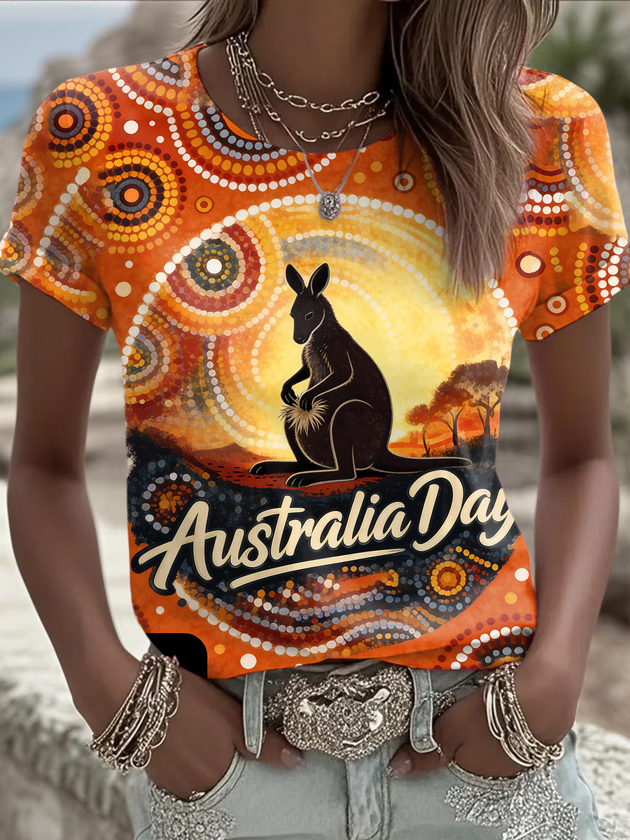 Women's Vintage Australia Day Badge Art Print Comfortable Casual Cotton Short-sleeved T-shirt
