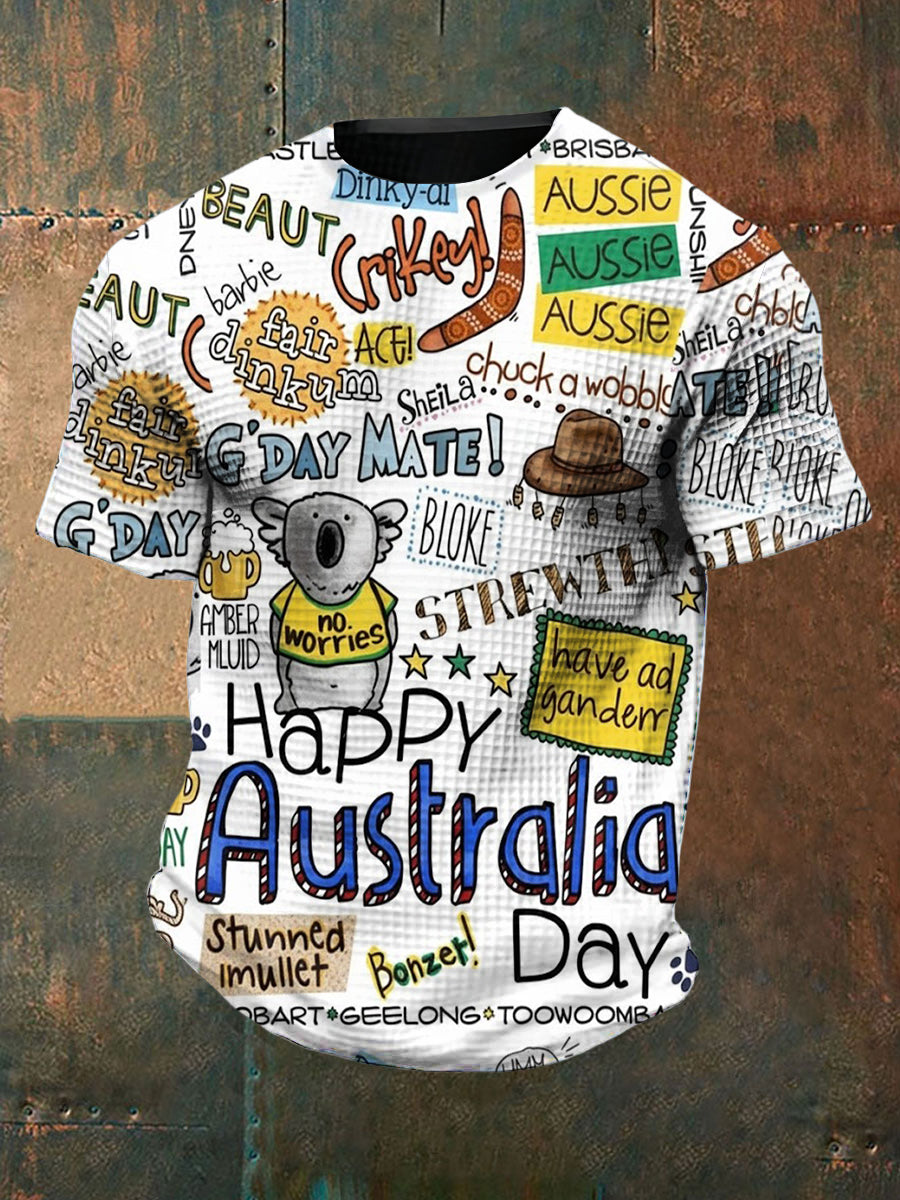 Men's Happy Australia Day  Short sleeves Waffle T-Shirt