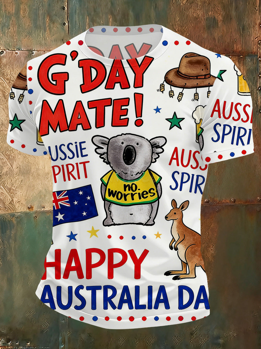 Men's Australian National Day Printed Casual T-Shirt