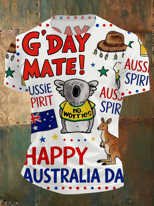 Men's Australian National Day Printed Casual T-Shirt