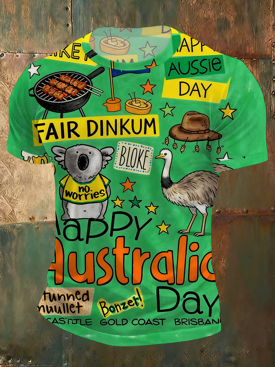 Men's Australian National Day Printed Casual T-Shirt