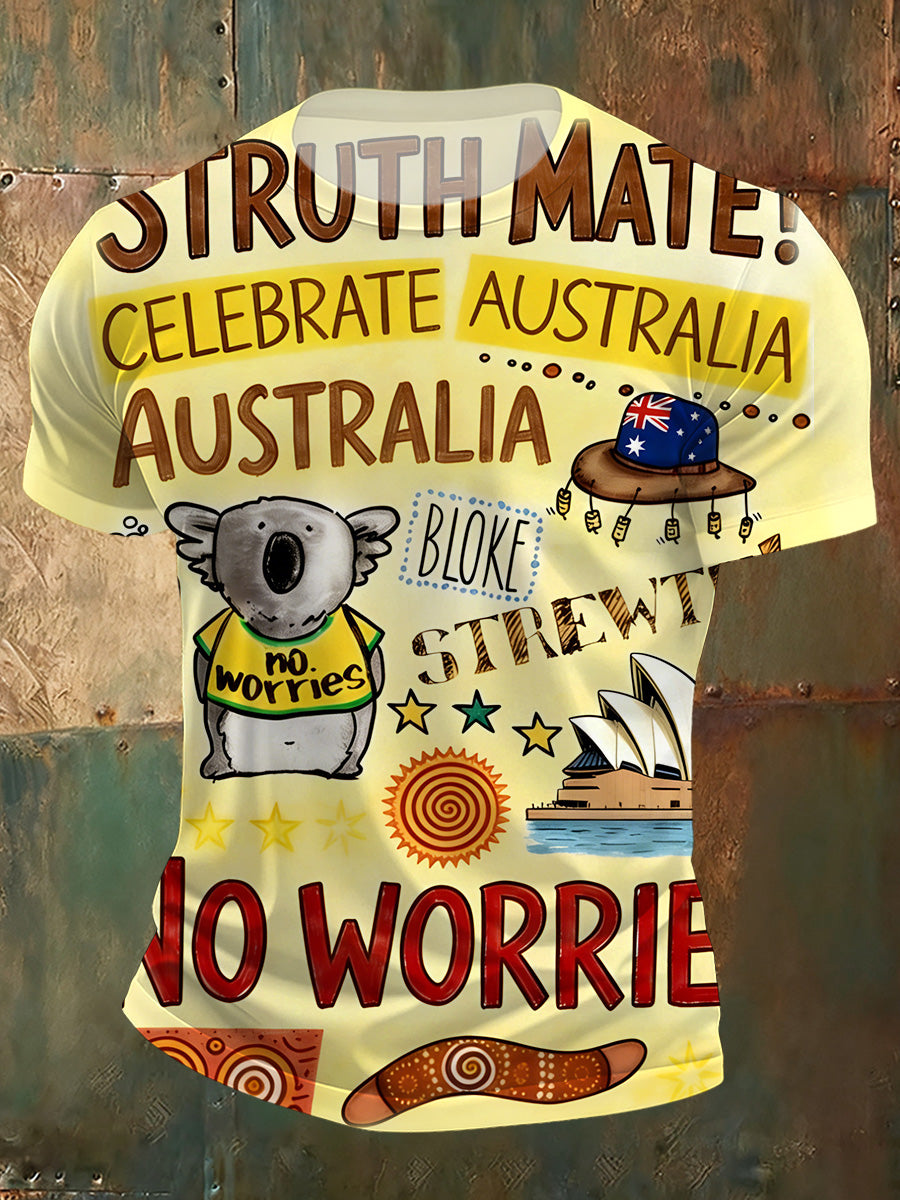 Men's Australian National Day Printed Casual T-Shirt