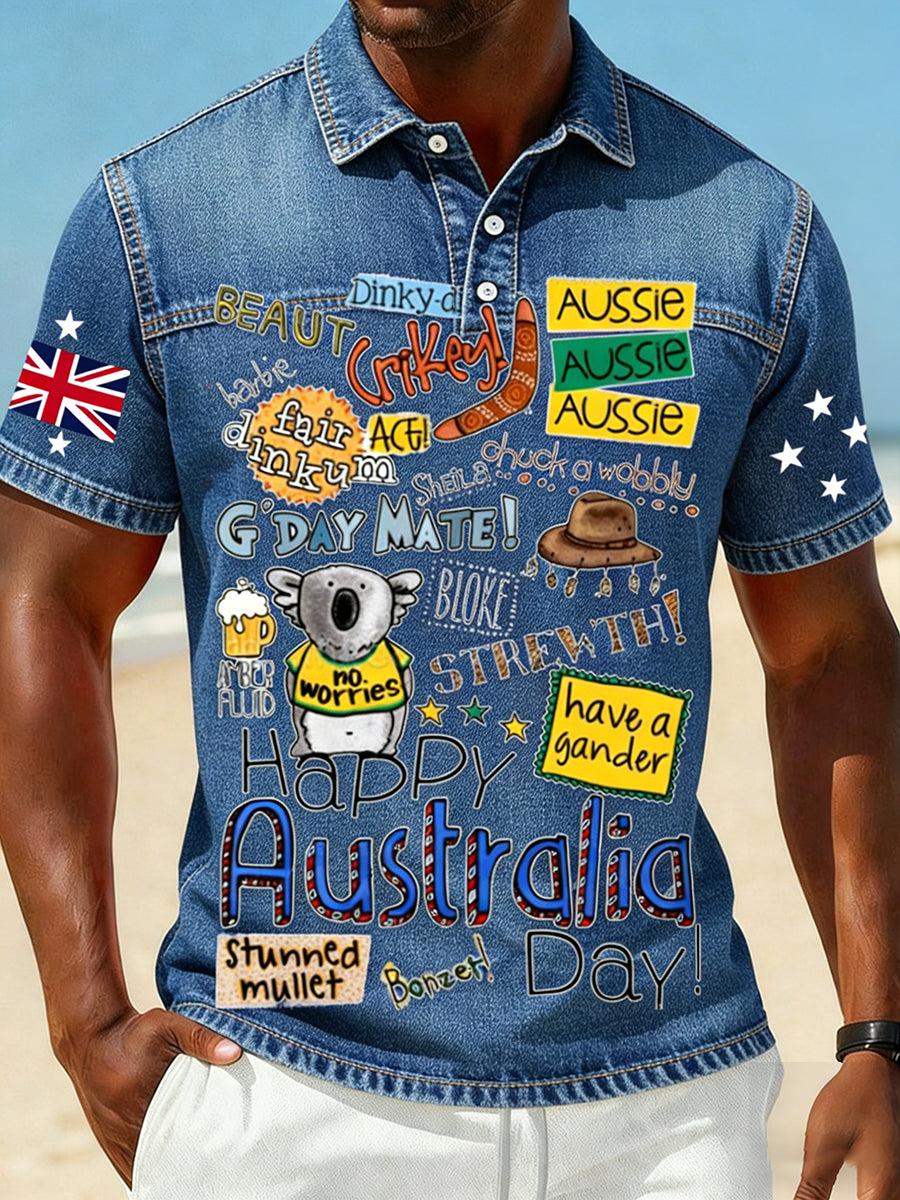 Men's Vintage Australian Holiday Smart Casual Polo Shirt